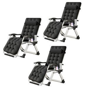 Set of 3 folding garden chairs Divit SR11 deck chairs sun loungers with metal cushion black