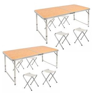 2x Camping table + 4 stools aluminum foldable M51 Vanit folding table furniture set height adjustable Outdoor