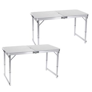 2x Camping table foldable aluminum Vanit folding table portable height adjustable ME57 silver