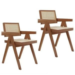 2x Dining room chair rattan chair wood seat height 18.50 inch RI29 brown white