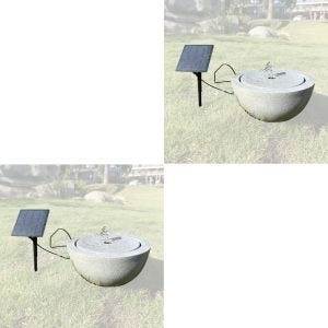 2x Solar fountain garden resin stone bowl Ø 10.24 inch Divit RI58 grey