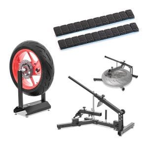 Set Reifenmontiergerät und Auswuchtgewichte ConStands passend für Motorradreifen 12-21" mit Montagepaste