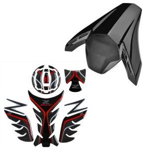 Soziusabdeckung passend für Kawasaki Z 900 17-19 Soziussitz Abdeckung schwarz + Tankpad set Tankdeckelschutz TPS rot