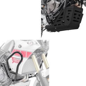 Motorschutz passend für Yamaha Tenere 700 21-24 Unterfahrschutz Aluminium SK2 schwarz Motoguard + Sturzbügel Motor Schutzbügel MK12 schwarz