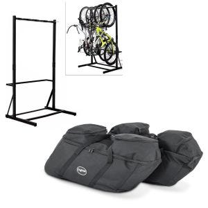 Set: Fahrradständer freistehend für 5 Fahrräder StahlRI98 + Koffer Innentaschen passend für Harley Davidson Touring 94-24 für Seitenkoffer SP4