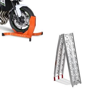 Set: Auffahrrampe bis 340 kg Alu-I klappbar + Wippe Easy-Plus ständer bis 21 Zoll orange_1