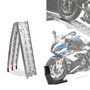 Set: aluminium loading ramp max. 750 lbs folding for scooter quad ATV + Wheel Chock Easy-Plus Front Stand up to 21 Inch -matt