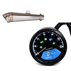 Set: exhaust muffler GP-S Stainless Steel with DB-Killer Silencer + Tachometer Speedometer LCD Digital Rev Counter Analog TM1