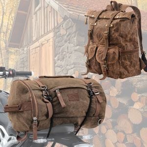 Set: Rucksack Canvas RG7 Vintage tasche 25Ltr Retro braun + Hecktasche Vintage 35L Canvas Rucksack Gepäckrolle braun_1