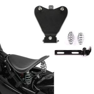Set: Bobber Schwingsattel BR1 mit Federn für Custombikes in schwarz + Grundplatte für Bobber-Solositze mit Barrel-Federn_1
