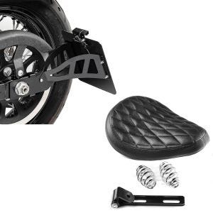 Set: Bobber Schwingsattel DC mit Federn für Chopper + Seitlicher Kennzeichenhalter für Honda Shadow VT 600 C 88-00_1