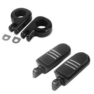 Set: Footpegs Driver-Passenger BQ compatible with Harley Davidson Universal black Craftride + Footpeg mount clamp HF1 compatible with Engine Guard 1.26 inch compatible with Harley Davidson black Craftride