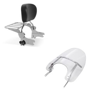 ,Set: Windshield fits for Harley Davidson Road King / Classic/ Special 93-23 Craftride detachable + Sissy Bar with Rear Rack detachable fits for Harley Davidson Electra-Street-Road Glide,, Road King 97-08 Craftride,