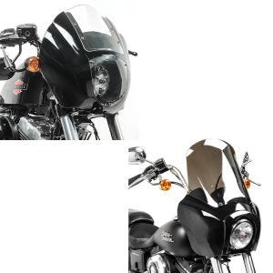 Set: Fairing fits for Harley Davidson Dyna Low Rider / Street Bob Craftride MG5 with windshield black-light smoke + Quarter Fairing fits for Harley Davidson Dyna / Sportster Craftride Q1 clear