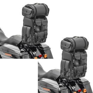2x Sissybar Tasche für Harley Freewheeler Hecktasche Craftride DLX mit Gepäckrolle Spar-Set_1