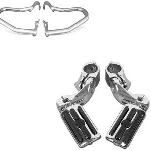 Set: Engine Guard compatible with Indian Scout/Sixty/Bobber 15-21 + Crash Bar Highway Footpegs CF3S for 1.26 inch in 