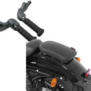 Set: Sozius Fussrasten Set mit Halter für Indian Scout, Sixty, Bobber + Sozius Sitzpad Saugnapf Glider X für Custombikes in schwarz_1