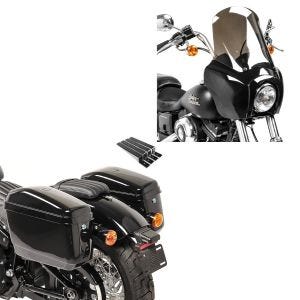Set: Frontverkleidung für Harley Dyna Low Rider / Street Bob MG5 Scheibe + Seitenkoffer Set Nevada für Chopper je 20Ltr inkl. Haltesatz_1