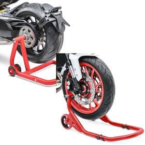 Set: swing arm paddock stand Ducati Panigale V2 20-24 -One red + Front Paddock Stand FR compatible with Ducati Panigale R/V2