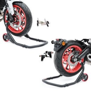 Set: Montageständer Vorne Falcone DX Vorderrad Motorradständer + Hinterrad Montageständer Falcone mit L und V Aufnahme_1