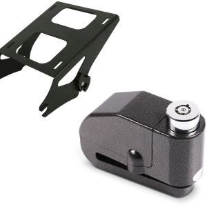 Set: Topcase Träger Doppelsitzbank für Harley Touring 14-21 schwarz + Bremsscheibenschloss Alarm 120dB BS-Motoparts Diebstahlschutz schwarz_1