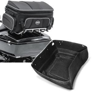 Set: Motorcycle Tail bag Craftride TT1 Rack bag for luggage rack 73Ltr black + Carpet Liner compatible with Harley Davidson Road Glide 15-22 Topcase King Tour Pak Craftride