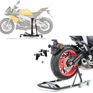 Set: Central Stand compatible with Aprilia Tuono V4 1100 Factory 15-24 Power-Evo + Dolly Rear Paddock Stand Mover I Universal 
