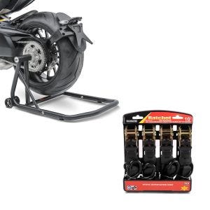 Set: Einarmständer Ducati Diavel / S 11-20 Montageständer Single-Classic + Spanngurt Set mit Ratsche und Haken inkl 4x Zurrschlaufe in schwarz_1