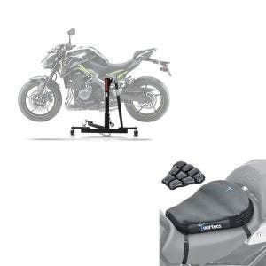 Set: Zentralständer Kawasaki Z 900 17-21 Motorradheber Power-Evo + Luftkissen Air Deluxe M Komfort Sitzkissen in schwarz_1