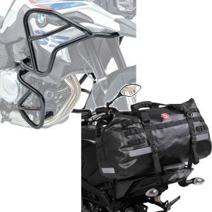 Set: Engine Guard XL Set compatible with BMW F 850 GS/F 750 GS 18-23 crash bars + tail bag XB50 Waterproof Rear Seat Dry Bag Volume 50L