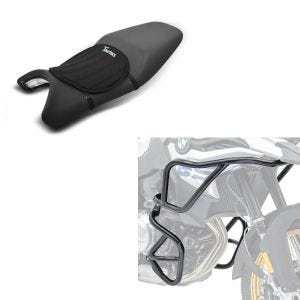 Set: Sturzbügel Set für BMW F 850 GS /F 750 GS 18-21 oben unten Schutzbügel + Gel Sitzkissen Neopren M Gelkissen Sitzauflage in schwarz_1