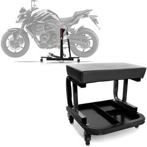 Set: Zentralständer Kawasaki Z 750 / R 07-12 Motorradheber Power-Evo + Werkstatthocker mit Rollen WS3 Werkstattstuhl schwarz_1