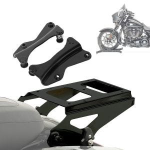 Set: Topcase Träger Doppelsitzbank für Harley Touring 14-21 schwarz + 4-Punkt Montagekit für Harley Touring 14-21 Anbausatz in schwarz_1