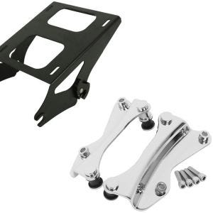 Set: Topcase Träger Doppelsitzbank für Harley Touring 14-21 schwarz + 4-Punkt-Montagekit für Harley Touring Modelle 2014-2021 chrom_1
