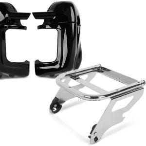 Set: Beinschild für Harley Electra Glide Standard 96-10 belüftet schwarz + Gepäckträger TP Doppelsitz für Harley Touring Modelle 97-08 chrom_1