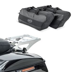 Set: Mounting Rack Two Up Detachable fits for Harley Davidson Touring 14-24 chrome Craftride + Hard Saddlebag Luggage Liners fits for Harley Davidson Touring 94-24 Craftride
