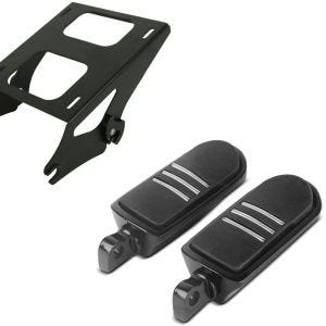 Set: Topcase Träger Doppelsitzbank für Harley Touring 14-21 schwarz + Fußrasten Fahrer-Sozius BQ für Harley Universal schwarz_1