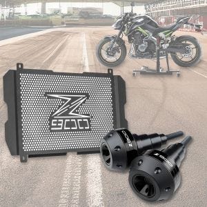 Set: Frame Sliders compatible with Kawasaki Z 900 17-24 Crash pads Motoguard SC2 black + Radiator Cover compatible with Kawasaki Z 900 17-24 Grill guard Zaddox KG1