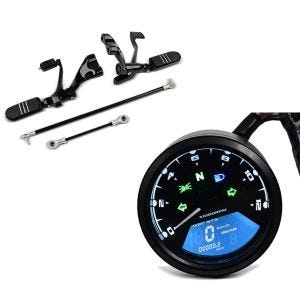 Set: Vorverlegte Fußrastenanlage für Harley Sportster 883 R Roadster 04-13 Craftride schwarz + Digital Tachometer für Harley Sportster 883 Iron / R Roadster TM1_1
