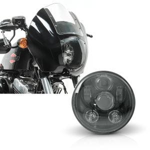 Set: Lampenmaske für Harley Dyna Super Glide / Custom Lichtmaske Craftride Q1 klar + Hauptscheinwerfer LED 5,75 Zoll für Harley Dyna Super Glide Custom 05-15 schwarz von Craftride_1