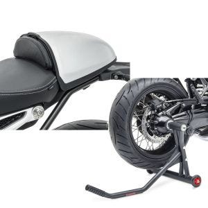 Set: Soziusabdeckung für BMW R NineT 14-21 Höckerabdeckung Zaddox in silber + Einarmständer BMW R NineT 14-21 Montageständer ConStands Single-Racing schwarz matt_1