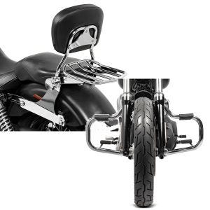 Set: Sissybar Harley Dyna Modelle 2006-2017 Craftride Fast Driver-M Flex inkl. Gepäckträger chrom + Sturzbügel für Harley Davidson Dyna Super Glide Custom 06-15 Craftride Mustache chrom_1