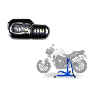 Set: LED Scheinwerfer für BMW F 800 R 09-14 Hauptscheinwerfer mit ECE Lumitecs QL2 + Zentralständer BMW F 800 R 09-19 blau Motorradheber ConStands Power-Classic_1