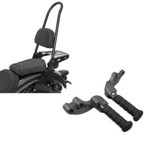 Set: Sissybar für Indian Scout / Sixty 15-21 Craftride Fast Rider-XL inkl. Gepäckträger schwarz + Sozius Fussrasten Set mit Halter für Indian Scout, Sixty, Bobber 15-19 Craftride_1