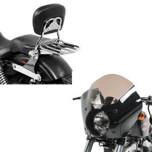 Set: Sissybar Harley Dyna Modelle 2006-2017 Craftride Fast Driver-M Flex inkl. Gepäckträger chrom + Verkleidung für Harley Dyna Super Glide Custom 06-15 Lampenmaske Craftride Gauntlet MG4_1