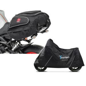 Set: Hecktasche Yamaha MT-125 Gepäcktasche hinten Bagtecs X50 50Ltr schwarz + Motorrad Abdeckplane Yamaha MT-125 Tourtecs L schwarz_1