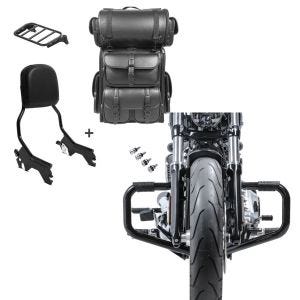 Set: Sissybar + Hecktasche LX für Harley Breakout / 114 18-20 R1 mit Gepäckträger schwarz Craftride + Motorrad Sturzbügel Craftride Mustache II für Harley Davidson Softail 18-21 in schwarz_1