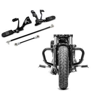 Set: Vorverlegte Fußrastenanlage für Harley Sportster 1200 Nightster 08-12 Craftride schwarz + Sturzbügel Mustache für Harley Sportster 1200 Nightster 08-12 schwarz Craftride_1