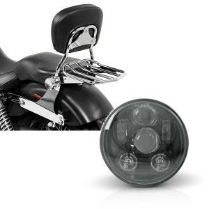 Set: Sissybar Harley Dyna Super Glide Custom 06-15 Craftride Fast Driver-M Flex inkl. Gepäckträger chrom + Hauptscheinwerfer LED 5,75 Zoll für Harley Dyna Super Glide Custom 05-15 schwarz von Craftride_1