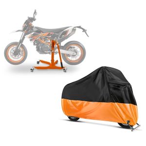 Set: Zentralständer KTM 690 SMC / R 08-16 orange Motorradheber ConStands Power-Classic + Abdeckplane KTM 690 Enduro / R / SMC / R / Supermoto SM / R Craftride XL in schwarz-orange_1